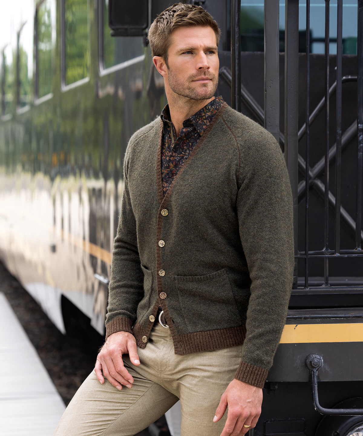 Westport Black Brushed Merino Wool Cardigan, Men's Big & Tall