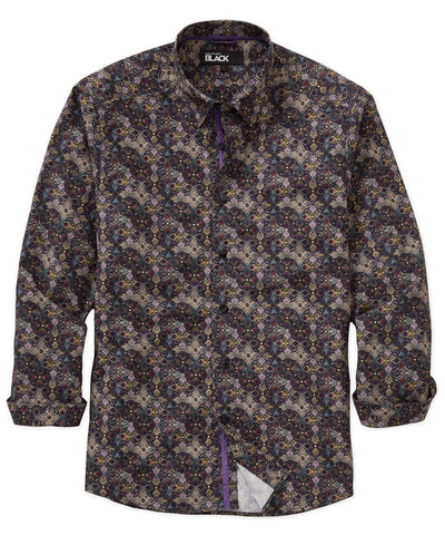 Westport Black Long Sleeve Medallion Print Sport Shirt, Men's Big & Tall