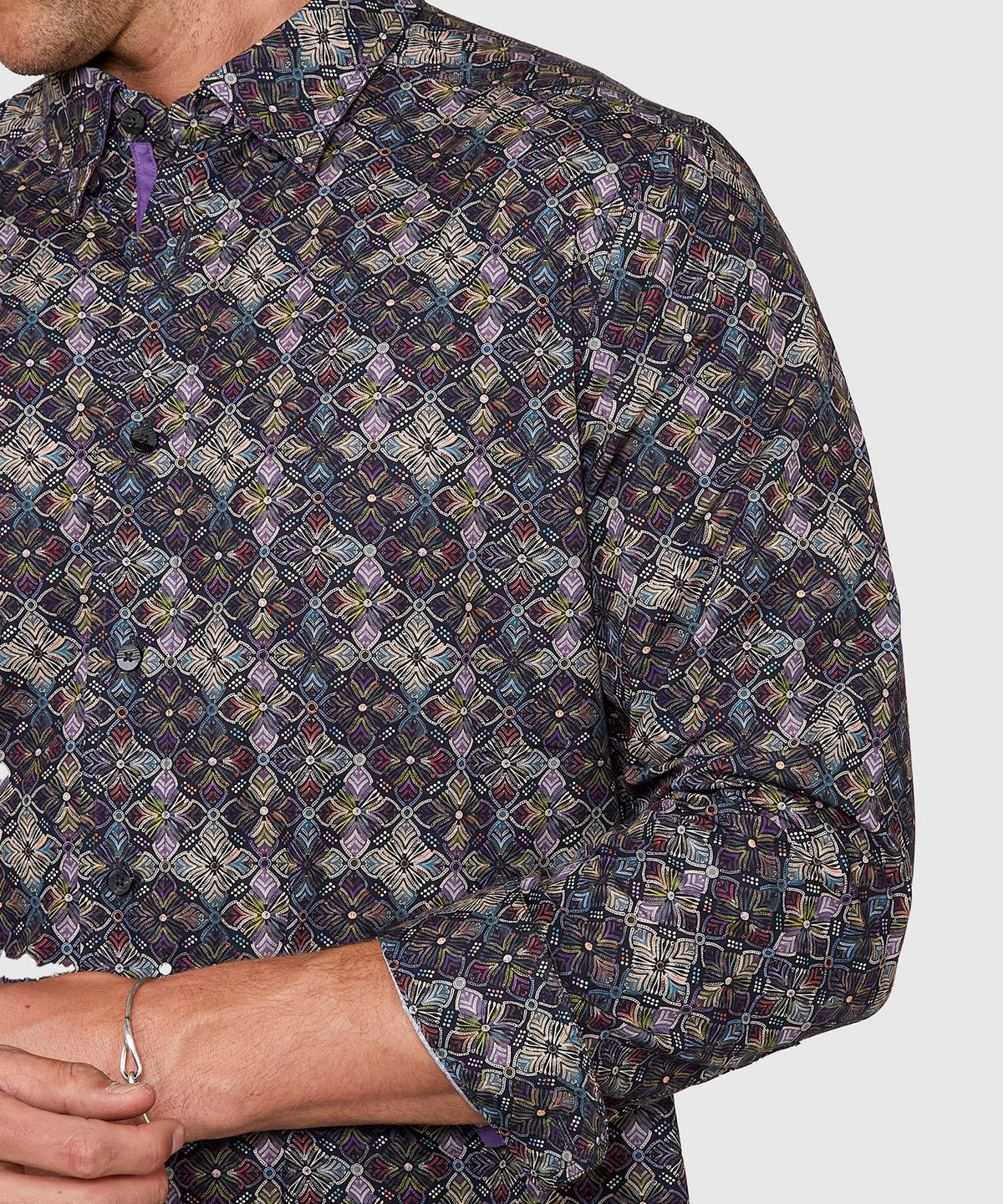 Westport Black Long Sleeve Medallion Print Sport Shirt, Men's Big & Tall