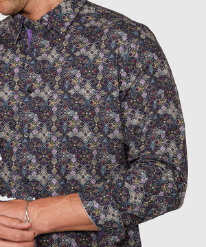 Westport Black Long Sleeve Medallion Print Sport Shirt
