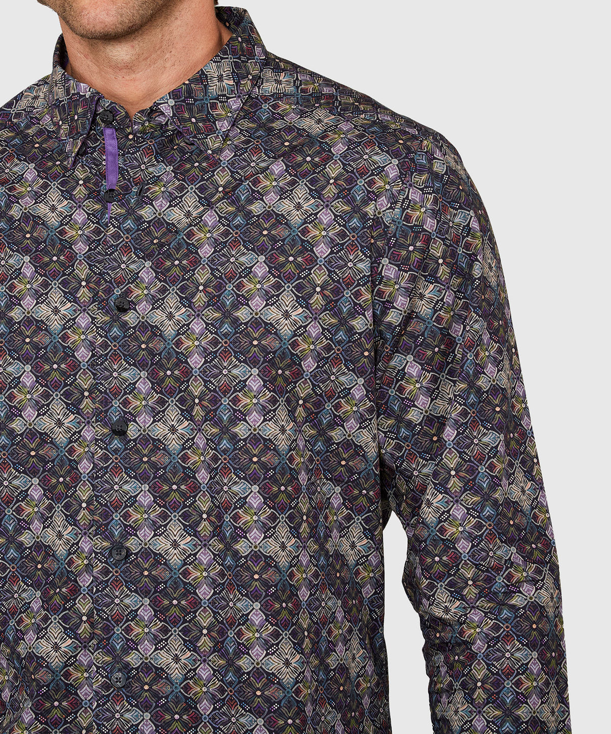 Westport Black Long Sleeve Medallion Print Sport Shirt, Men's Big & Tall