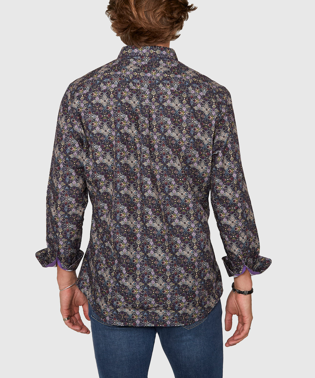 Westport Black Long Sleeve Medallion Print Sport Shirt, Men's Big & Tall