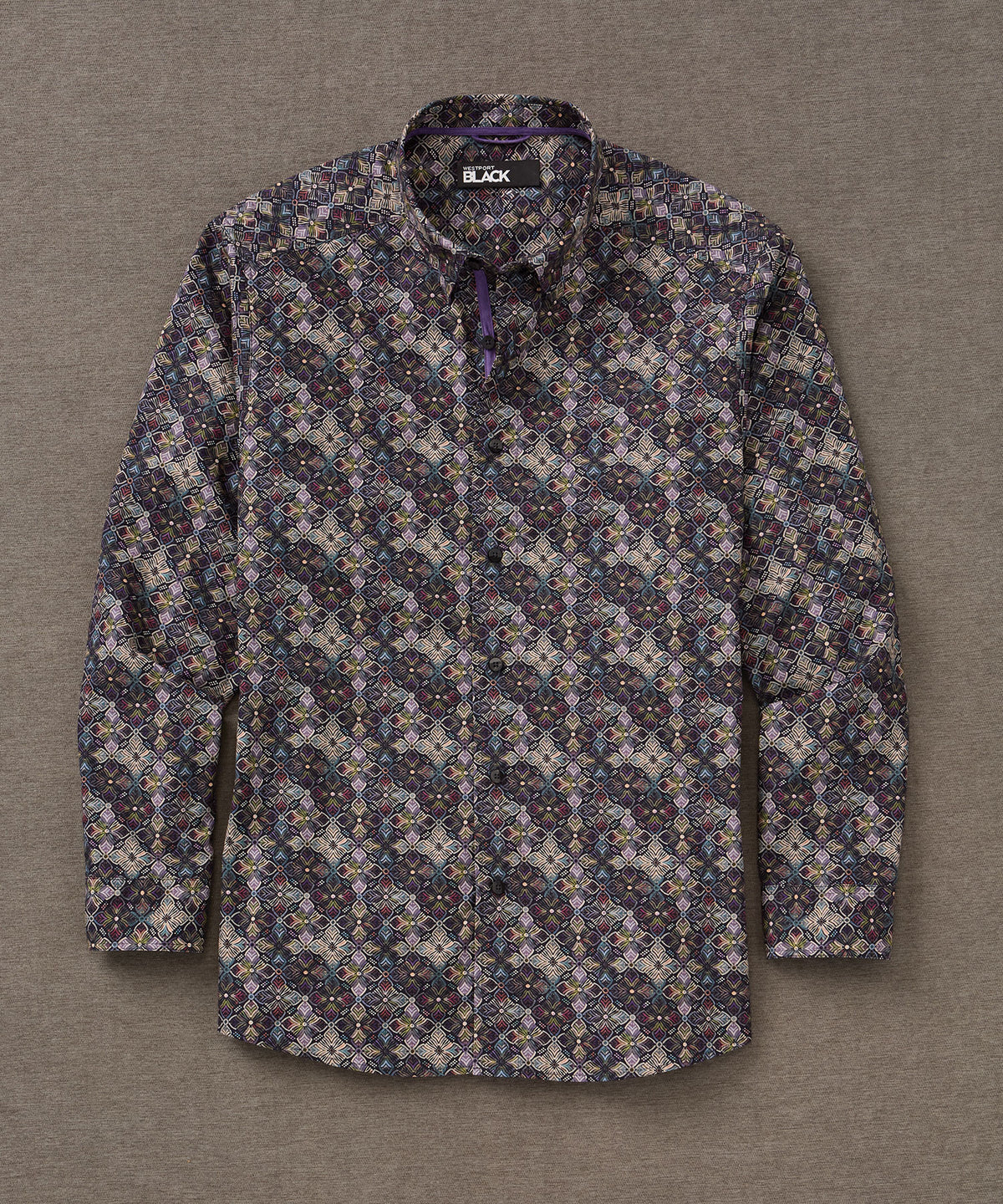 Westport Black Long Sleeve Medallion Print Sport Shirt, Men's Big & Tall