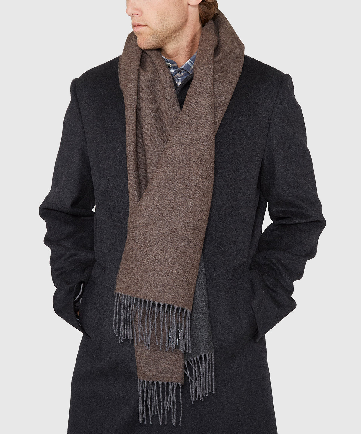 Westport Black Reversible Merino Wool Scarf, Men's Big & Tall