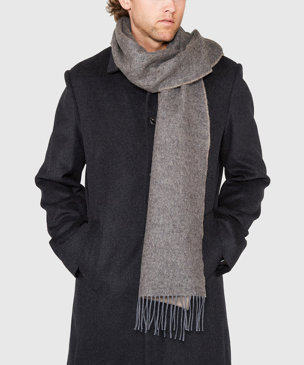 Westport Black Reversible Merino Wool Scarf, Men's Big & Tall