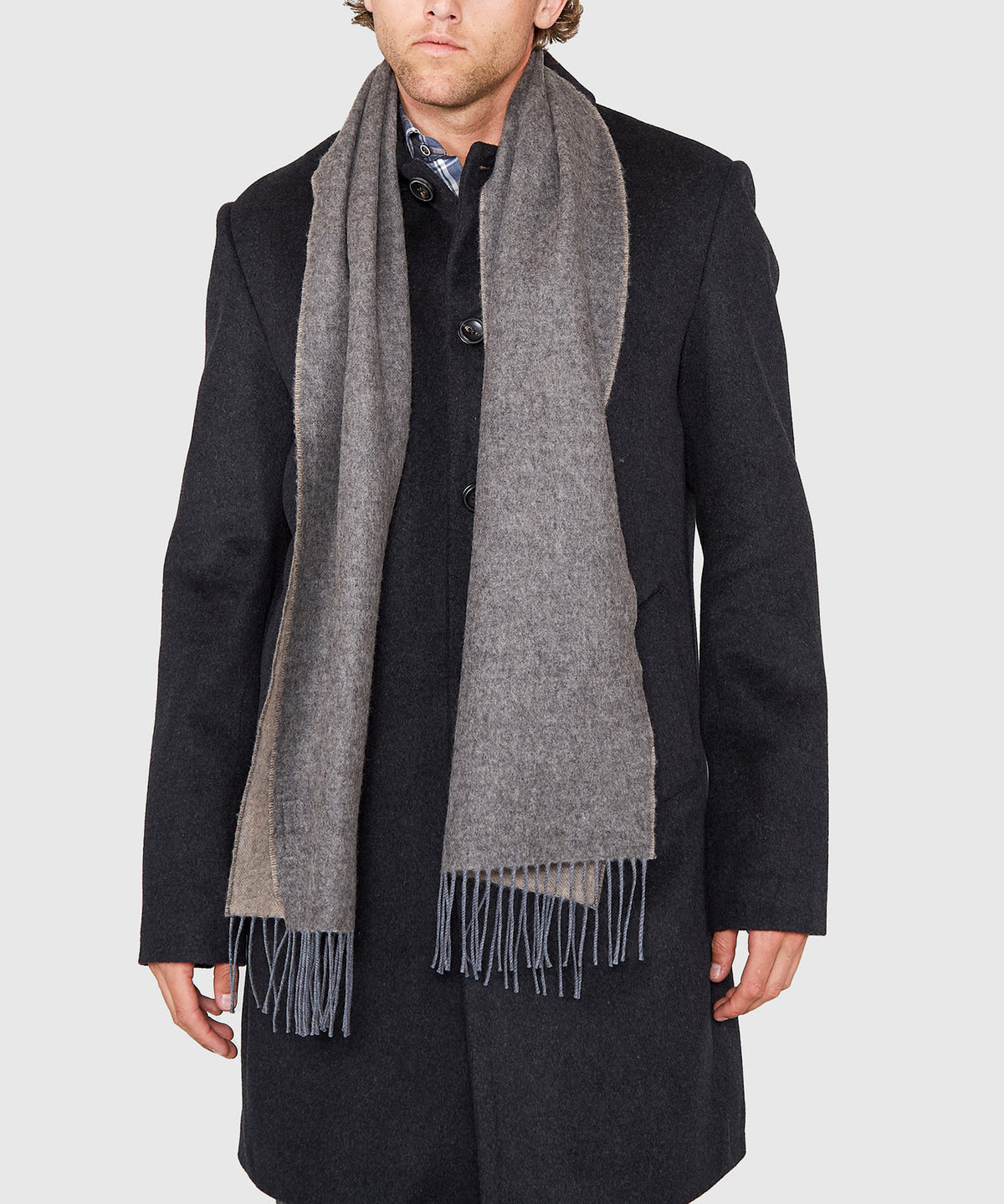 Westport Black Reversible Merino Wool Scarf, Men's Big & Tall