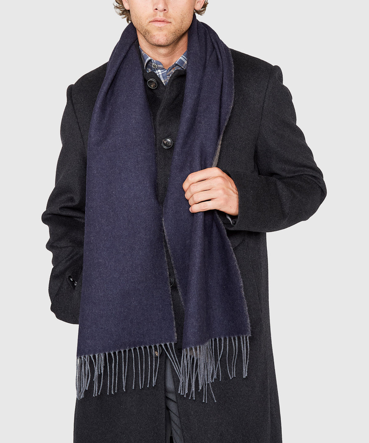 Westport Black Reversible Merino Wool Scarf, Men's Big & Tall