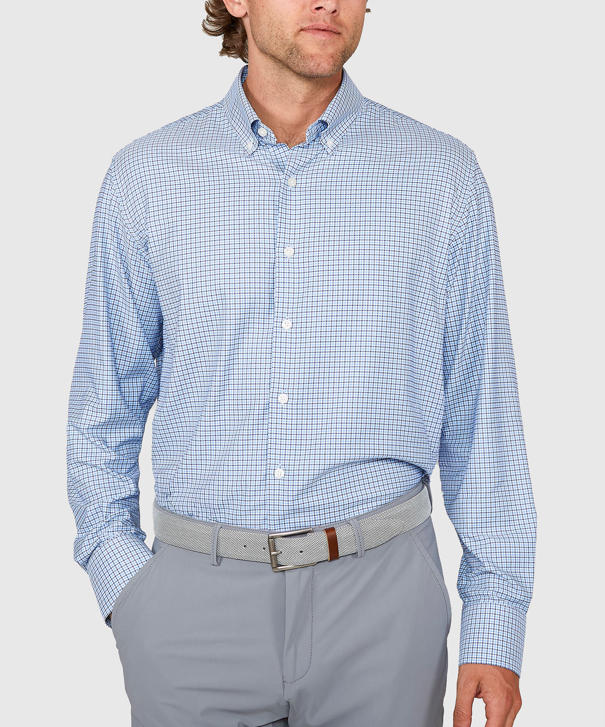 Westport Black Long Sleeve Button Down Performance Tattersall Sport Shirt, Men's Big & Tall