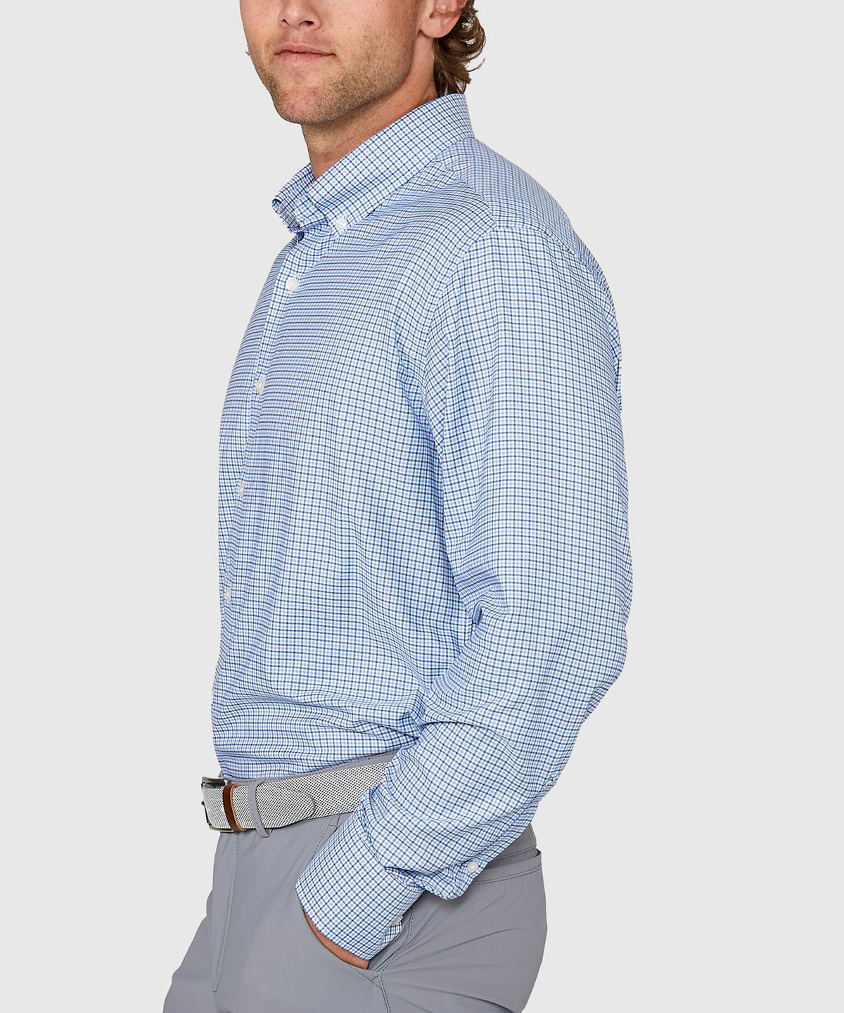 Westport Black Long Sleeve Button Down Performance Tattersall Sport Shirt, Men's Big & Tall