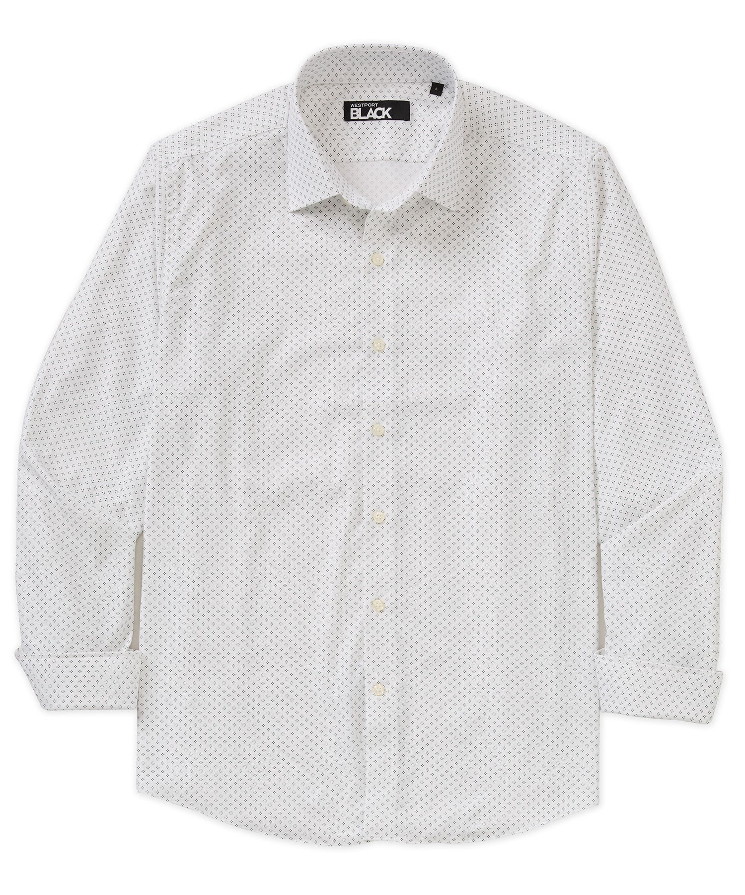 Westport Black Long Sleeve Spread Collar Performance Diamond Dot Print Sport Shirt