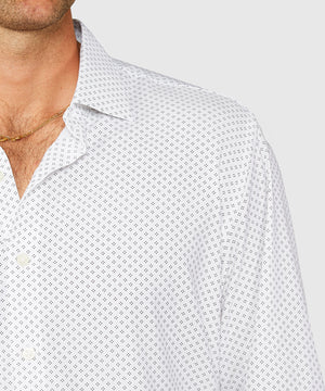 Westport Black Long Sleeve Spread Collar Performance Diamond Dot Print Sport Shirt