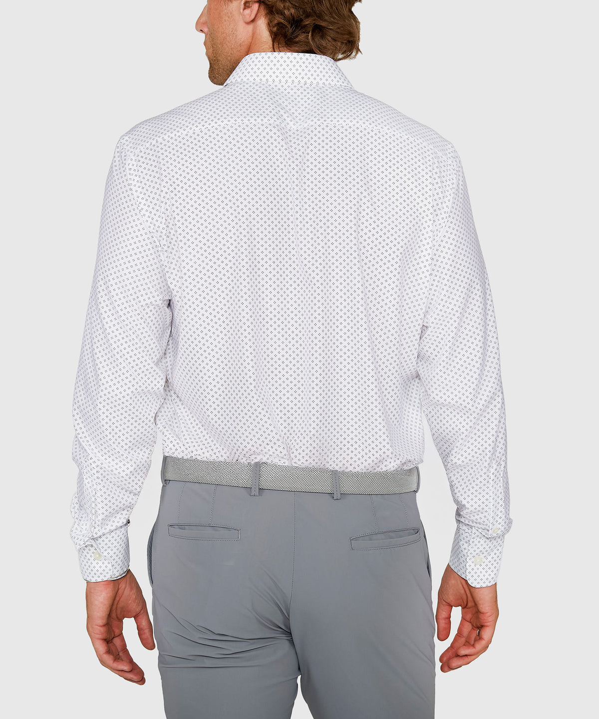 Westport Black Long Sleeve Spread Collar Performance Diamond Dot Print Sport Shirt, Men's Big & Tall