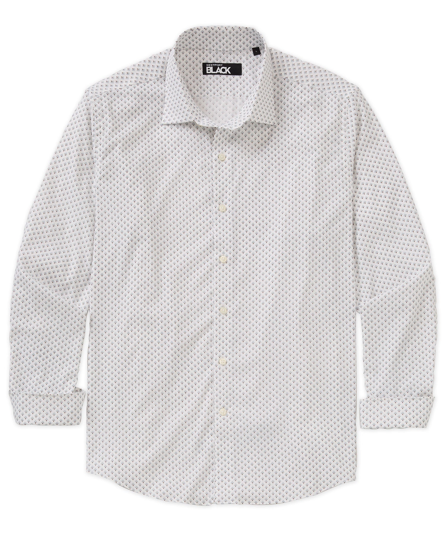 Westport Black Long Sleeve Spread Collar Performance Peacock Print Sport Shirt