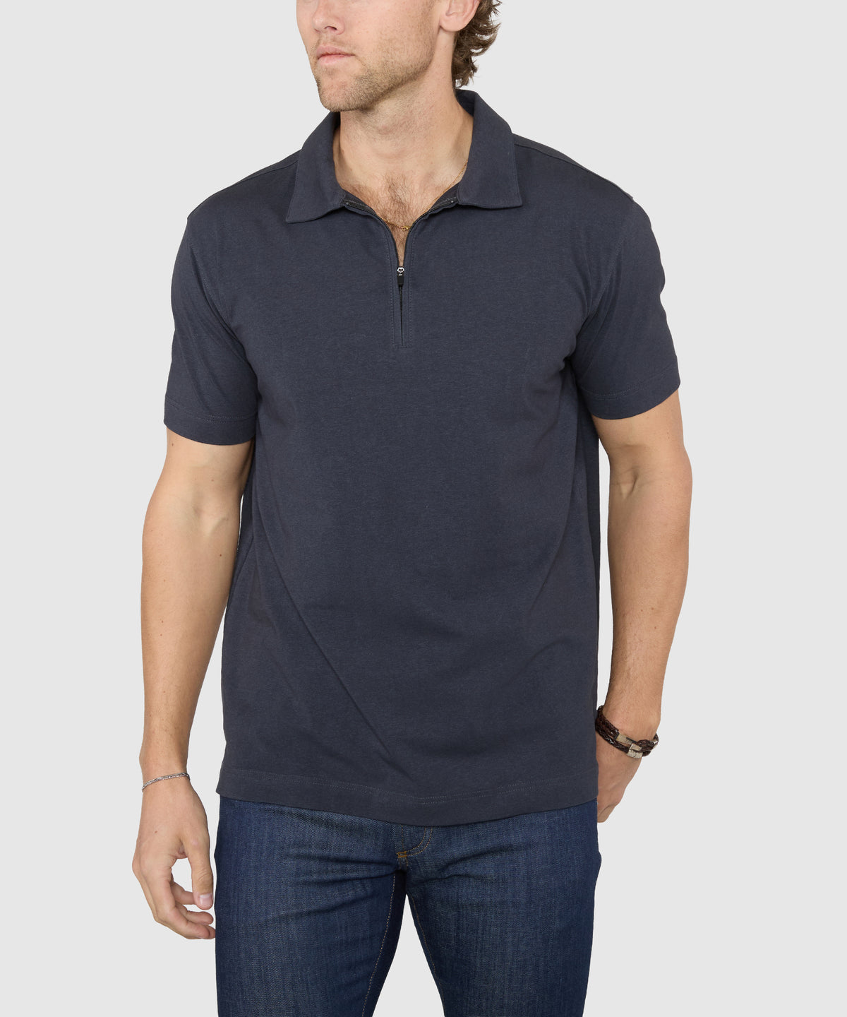 Westport No-Tuck Short Sleeve Cotton Performance Stretch Zip Polo, Men's Big & Tall