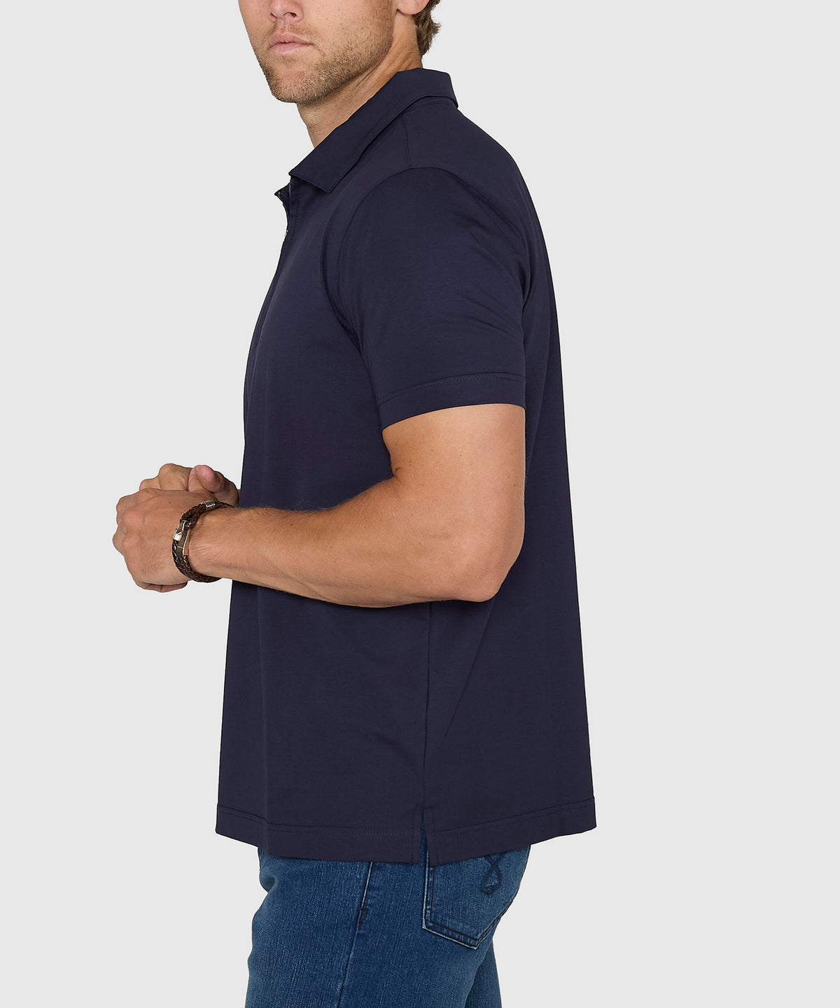 Westport No-Tuck Short Sleeve Cotton Performance Stretch Zip Polo, Men's Big & Tall