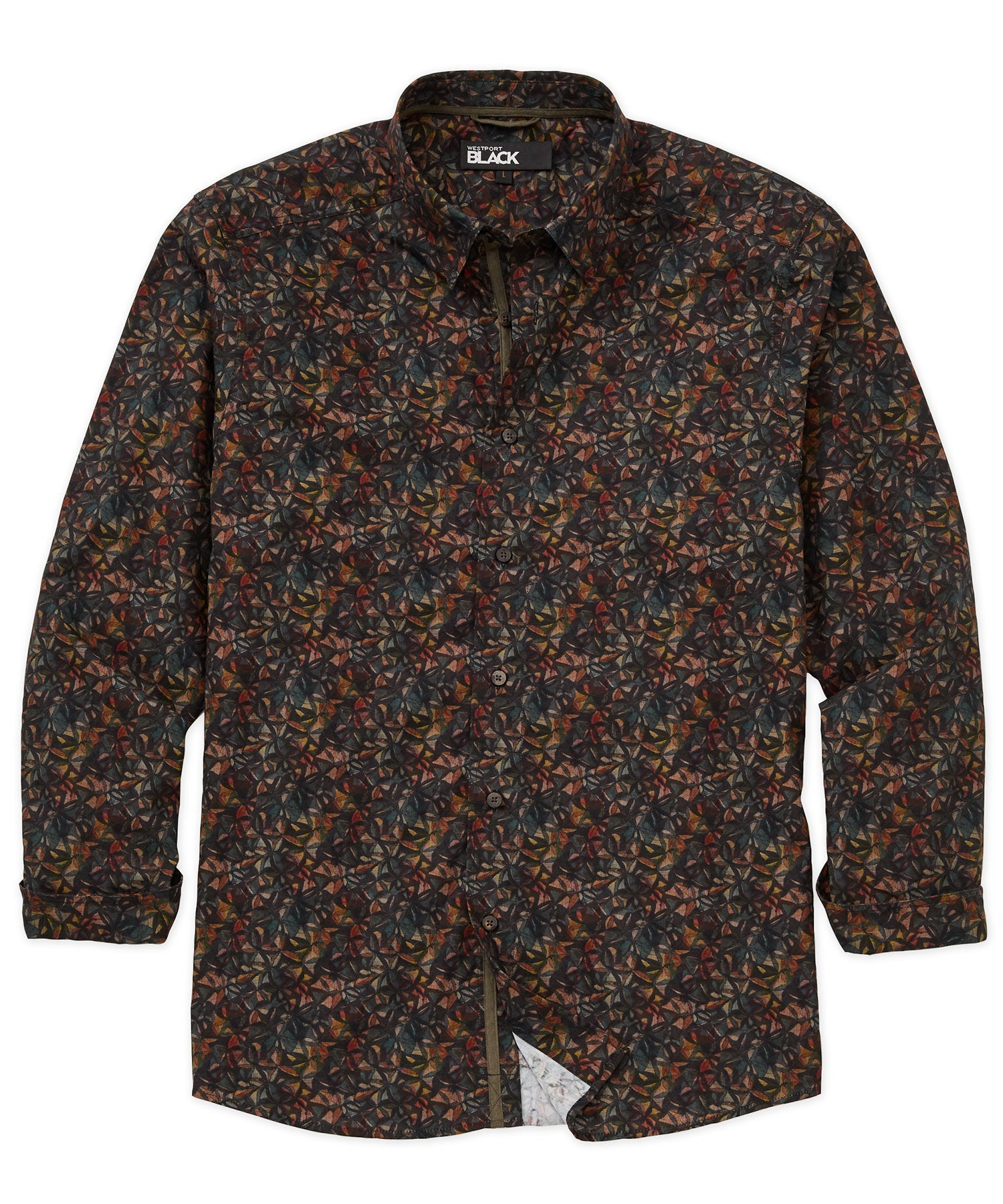 Westport Black Long Sleeve Stained Glass Print Sport Shirt