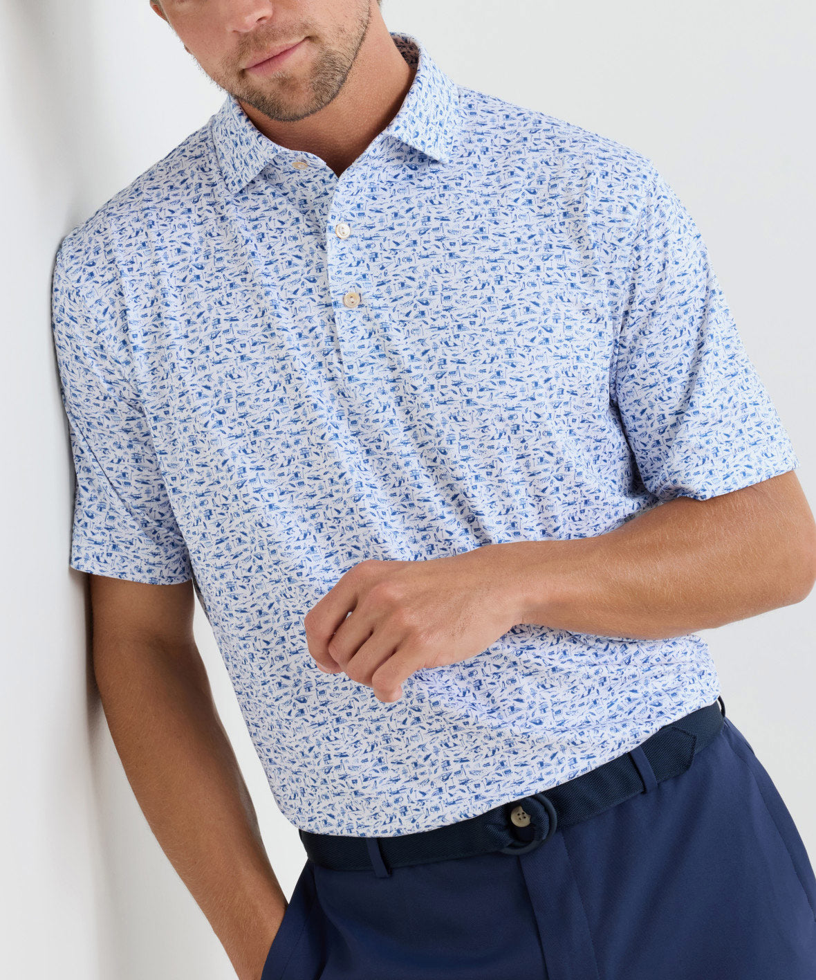 Peter Millar Coastline Print Short Sleeve Performance Polo, Men's Big & Tall