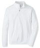 White quarter-zip pullover sweater with mock neck and front half-zip placket