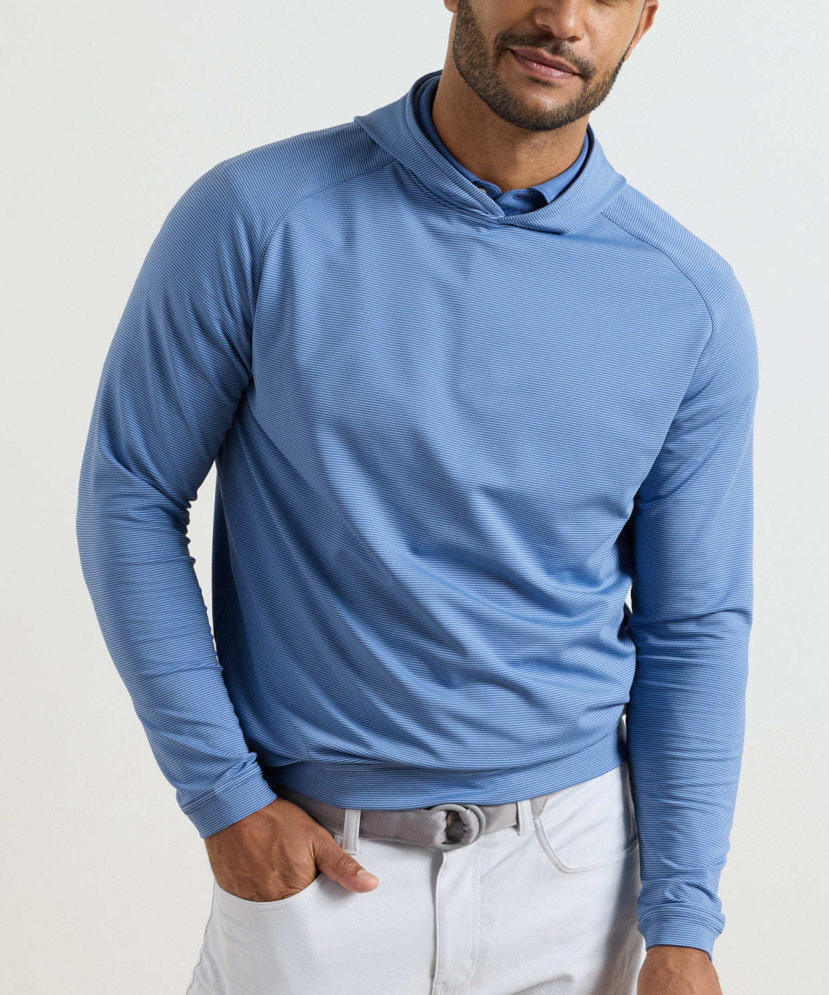 Peter Millar Long Sleeve Pine Sugar Stripe Performance Hoodie, Men's Big & Tall