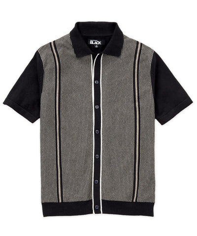 Westport Black Short Sleeve Como Button Front Polo, Men's Big & Tall