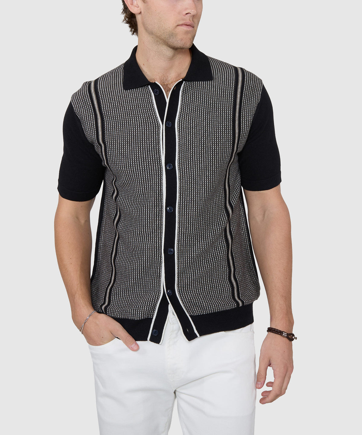 Westport Black Short Sleeve Como Button Front Polo, Men's Big & Tall