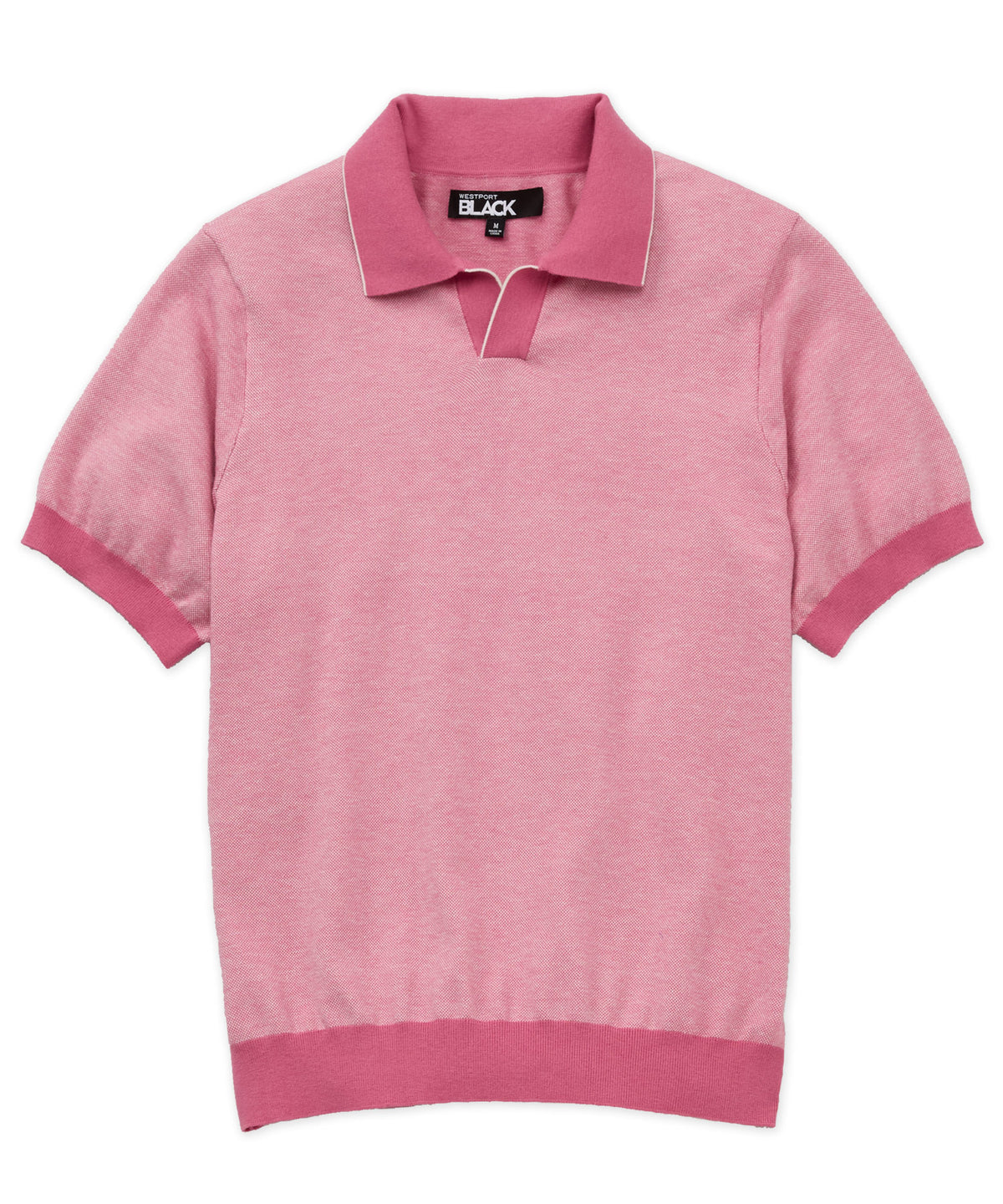 Westport Black Short Sleeve Crooner Birdseye Johnny Collar Polo, Men's Big & Tall