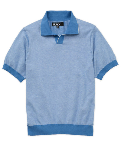 Westport Black Short Sleeve Crooner Birdseye Johnny Collar Polo, Men's Big & Tall