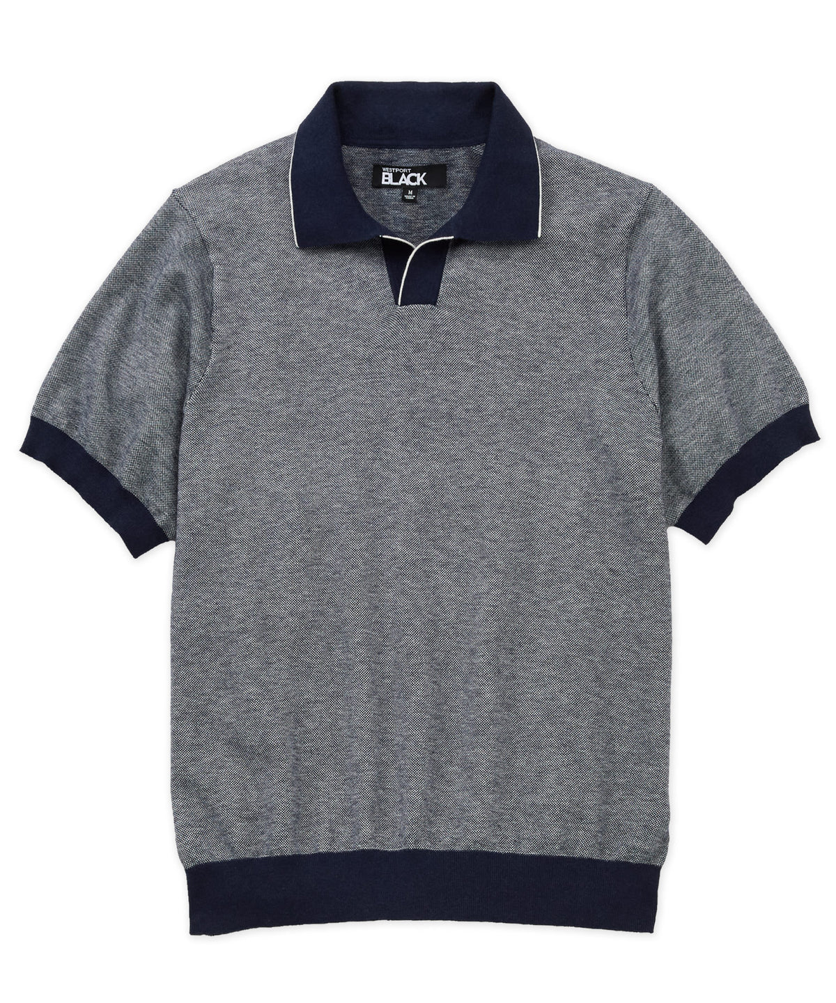 Westport Black Short Sleeve Crooner Birdseye Johnny Collar Polo, Men's Big & Tall
