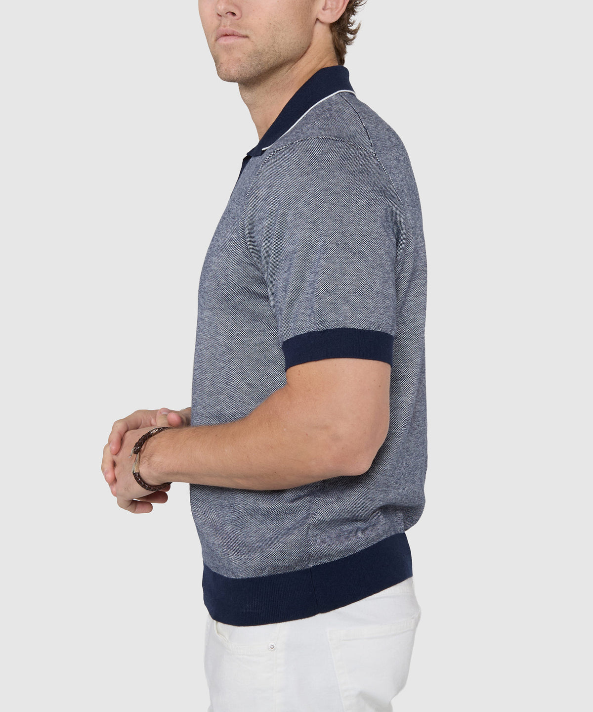 Westport Black Short Sleeve Crooner Birdseye Johnny Collar Polo, Men's Big & Tall