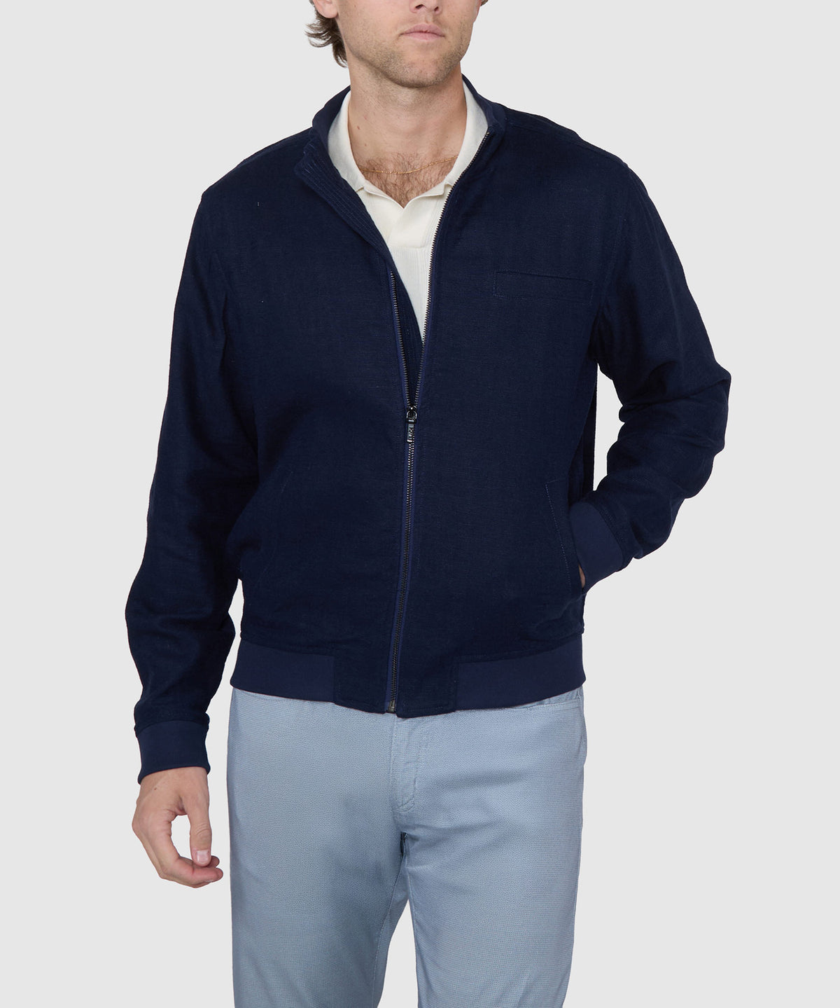 Westport Black Gatsby Linen Blend Bomber Jacket, Men's Big & Tall