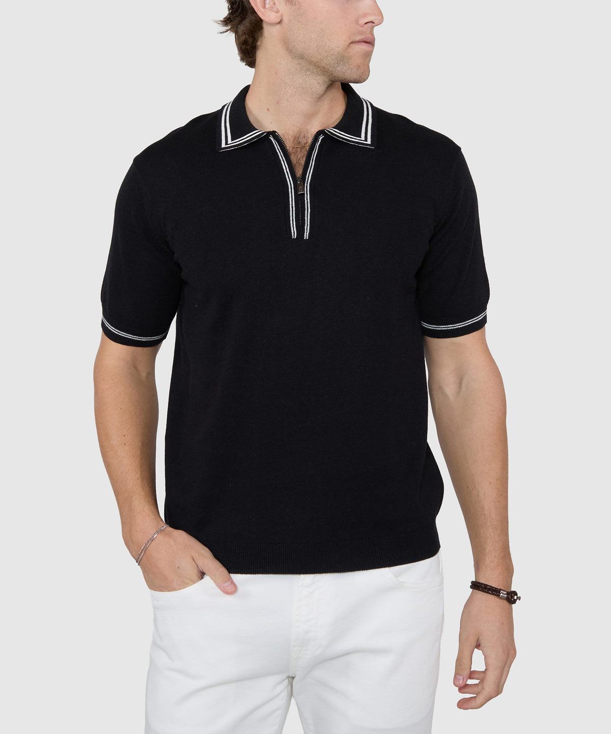Westport Black Short Sleeve 'The Retro II' Zip Polo, Men's Big & Tall