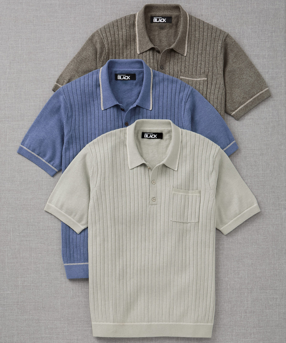 Westport Black Short Sleeve Amici Ribbed Knit Polo, Men's Big & Tall