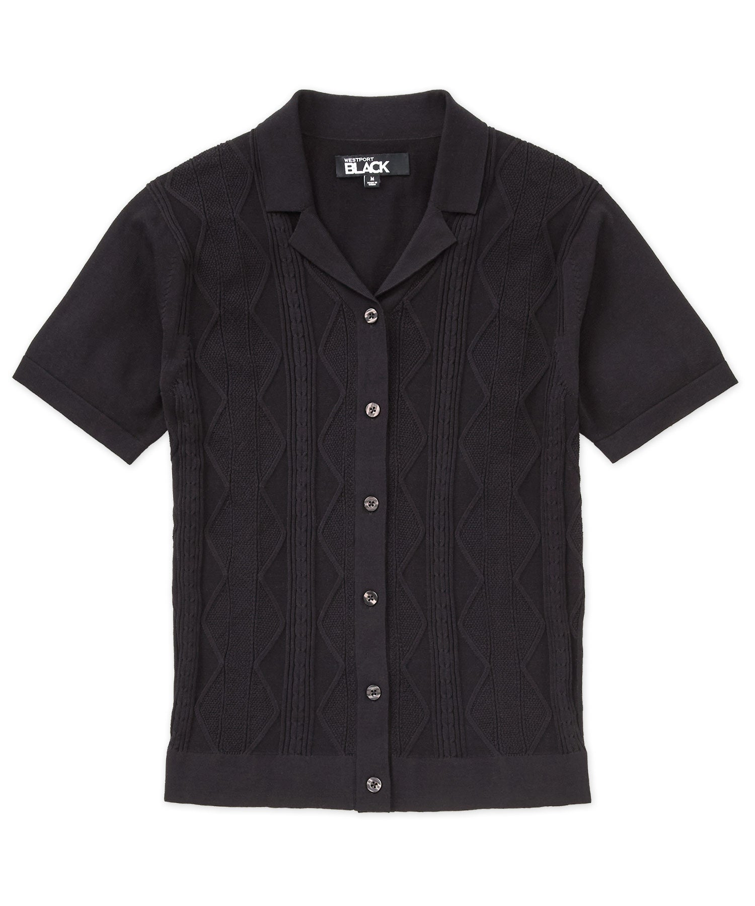 Westport Black Short Sleeve Sparks Button Front Cabana Polo