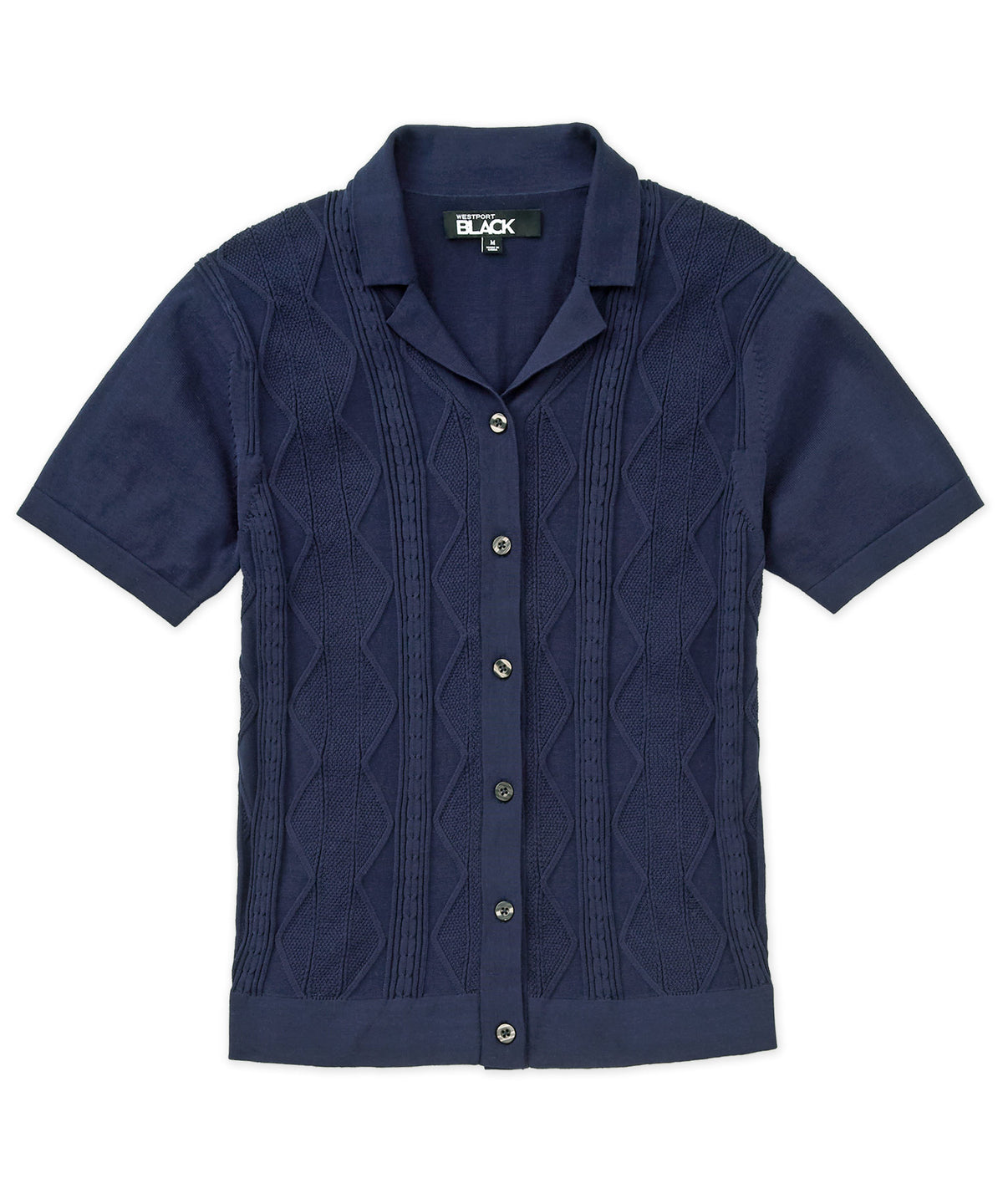 Westport Black Short Sleeve Sparks Button Front Cabana Polo, Men's Big & Tall