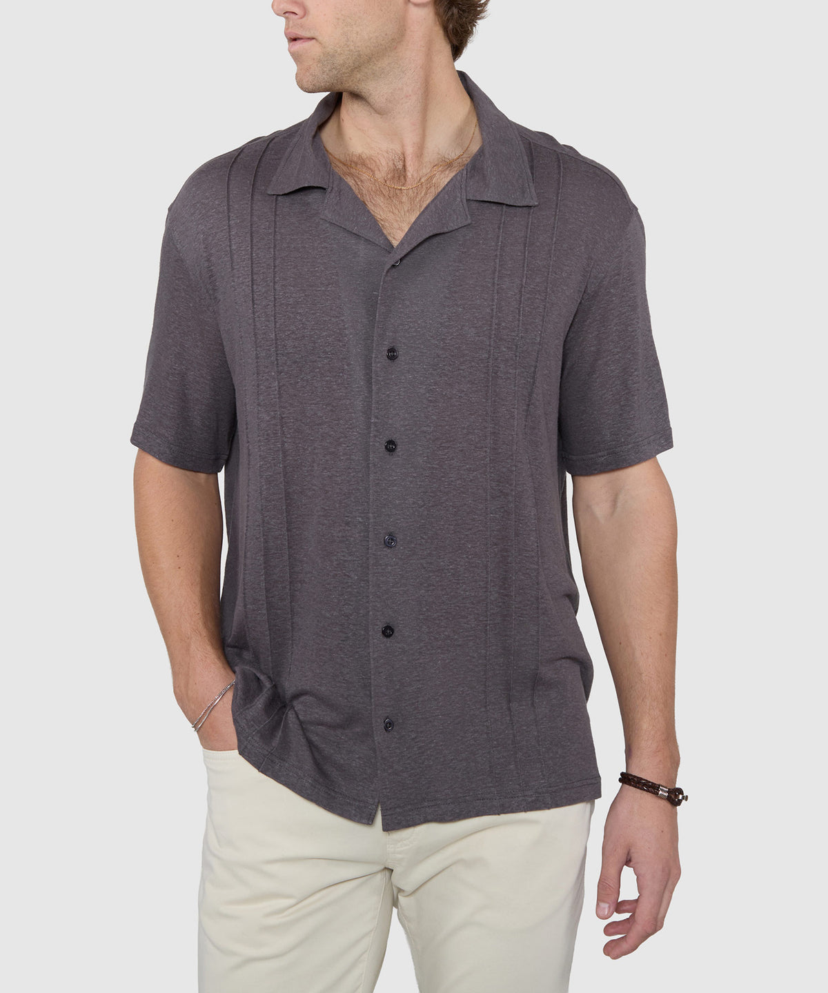 Westport Black Short Sleeve Cole Linen Blend Cabana, Men's Big & Tall