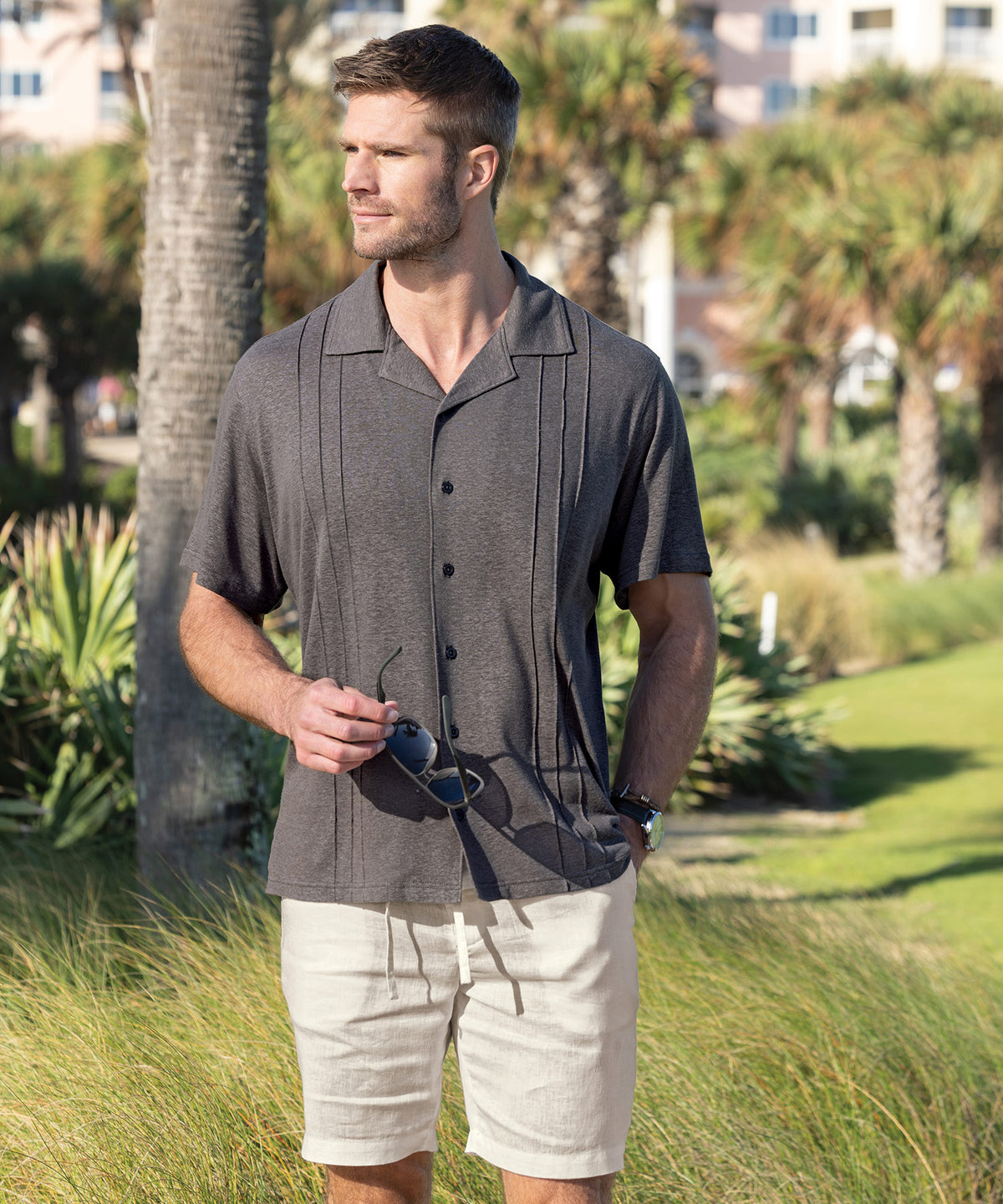 Westport Black Short Sleeve Cole Linen Blend Cabana, Men's Big & Tall
