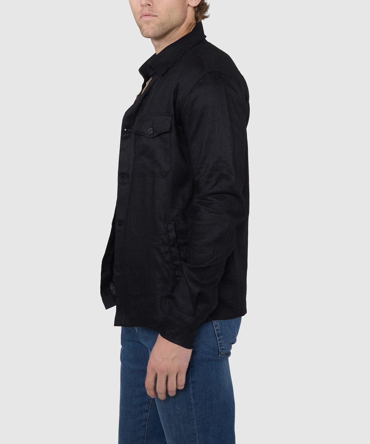 Westport Black Long Sleeve Boardwalk Linen Overshirt, Men's Big & Tall