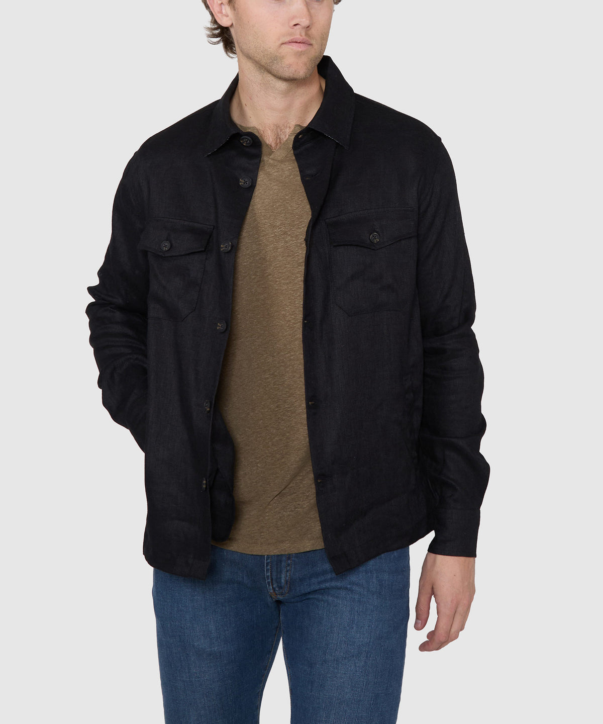 Westport Black Long Sleeve Boardwalk Linen Overshirt, Men's Big & Tall