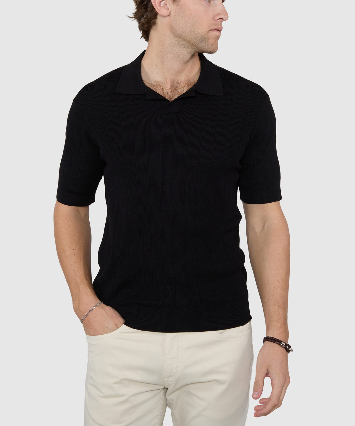 Westport Black Short Sleeve Portofino Johnny Collar Polo, Men's Big & Tall