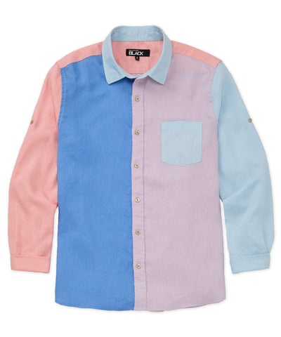 Westport Black Southport Long Sleeve Color Block Linen Shirt, Men's Big & Tall