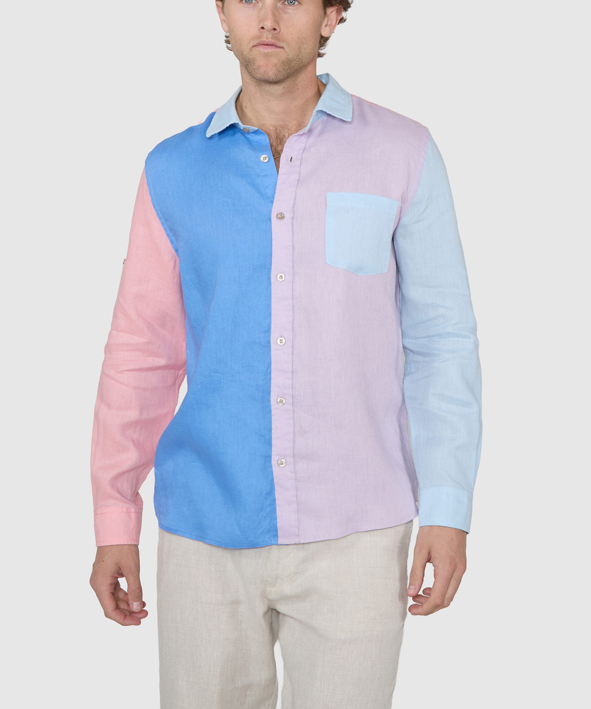 Westport Black Southport Long Sleeve Color Block Linen Shirt, Men's Big & Tall