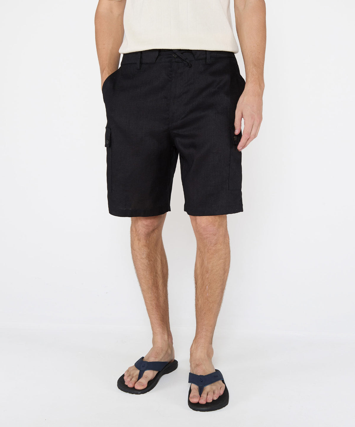 Westport Black Southport Linen Drawstring Cargo Shorts, Men's Big & Tall