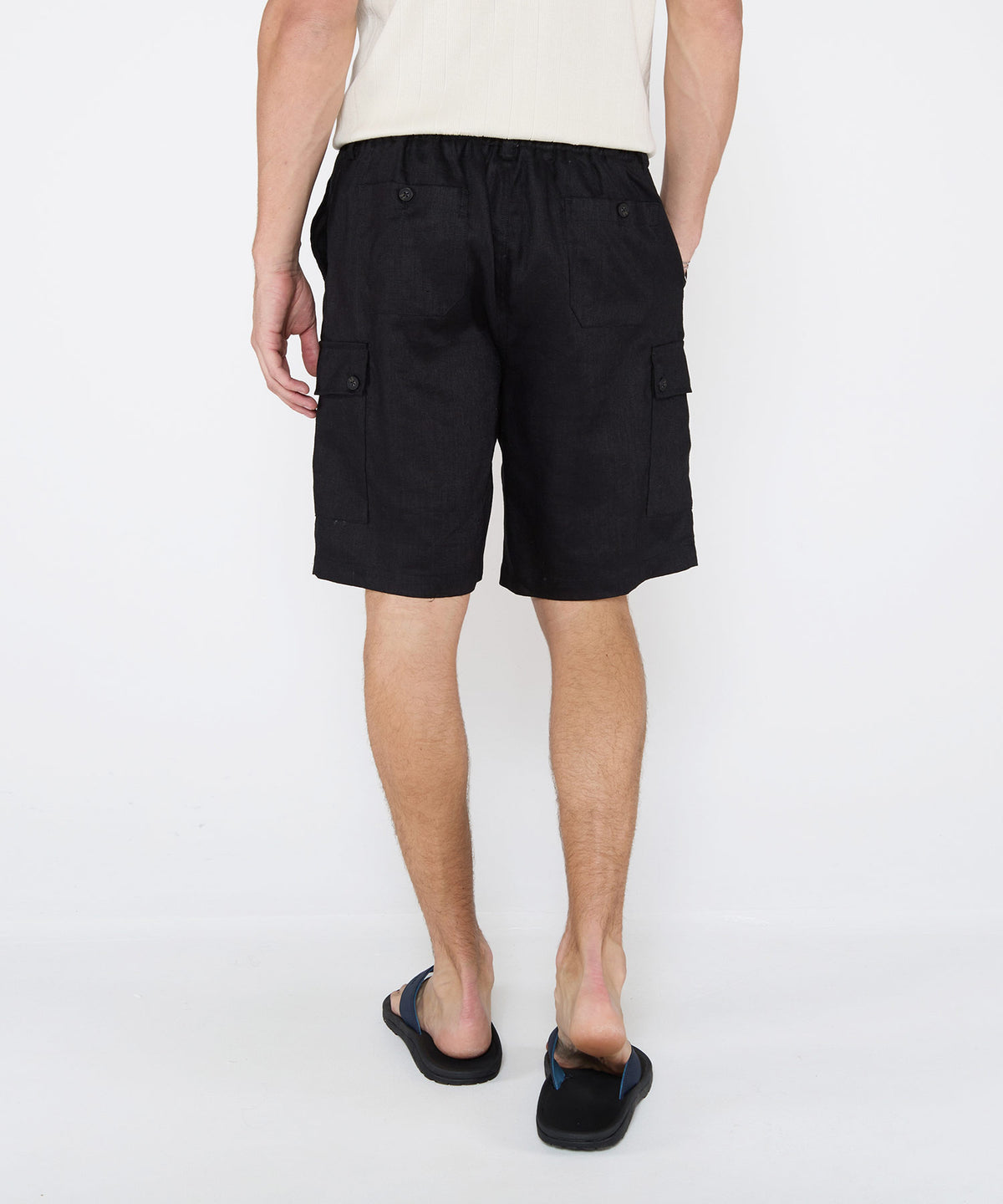Westport Black Southport Linen Drawstring Cargo Shorts, Men's Big & Tall