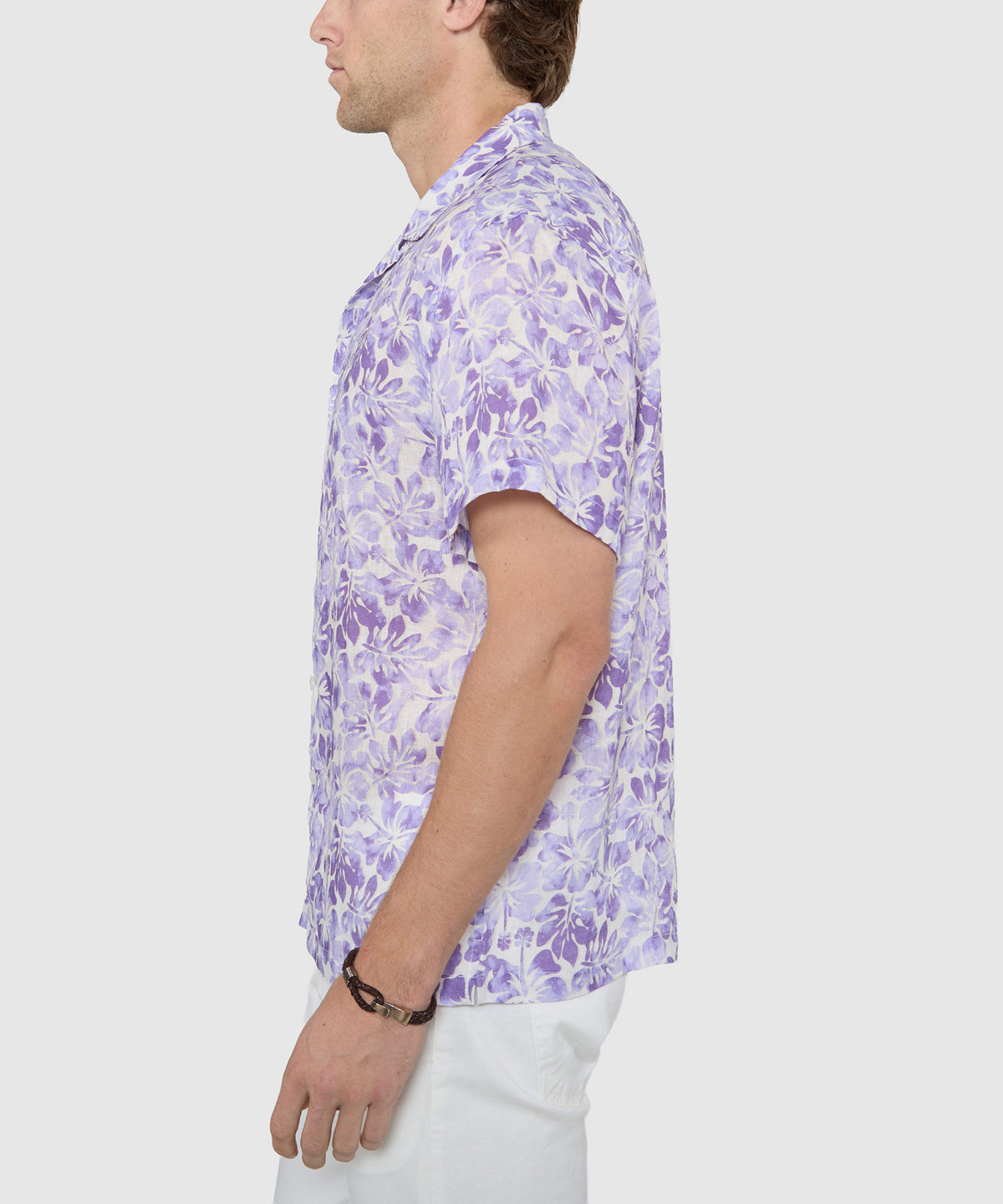 Westport Black Short Sleeve Hibiscus Print Linen Camp Shirt, Men's Big & Tall