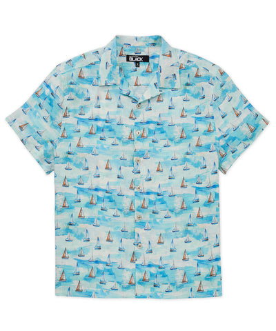 Westport Black Boat Print Camp Shirt, Men's Big & Tall