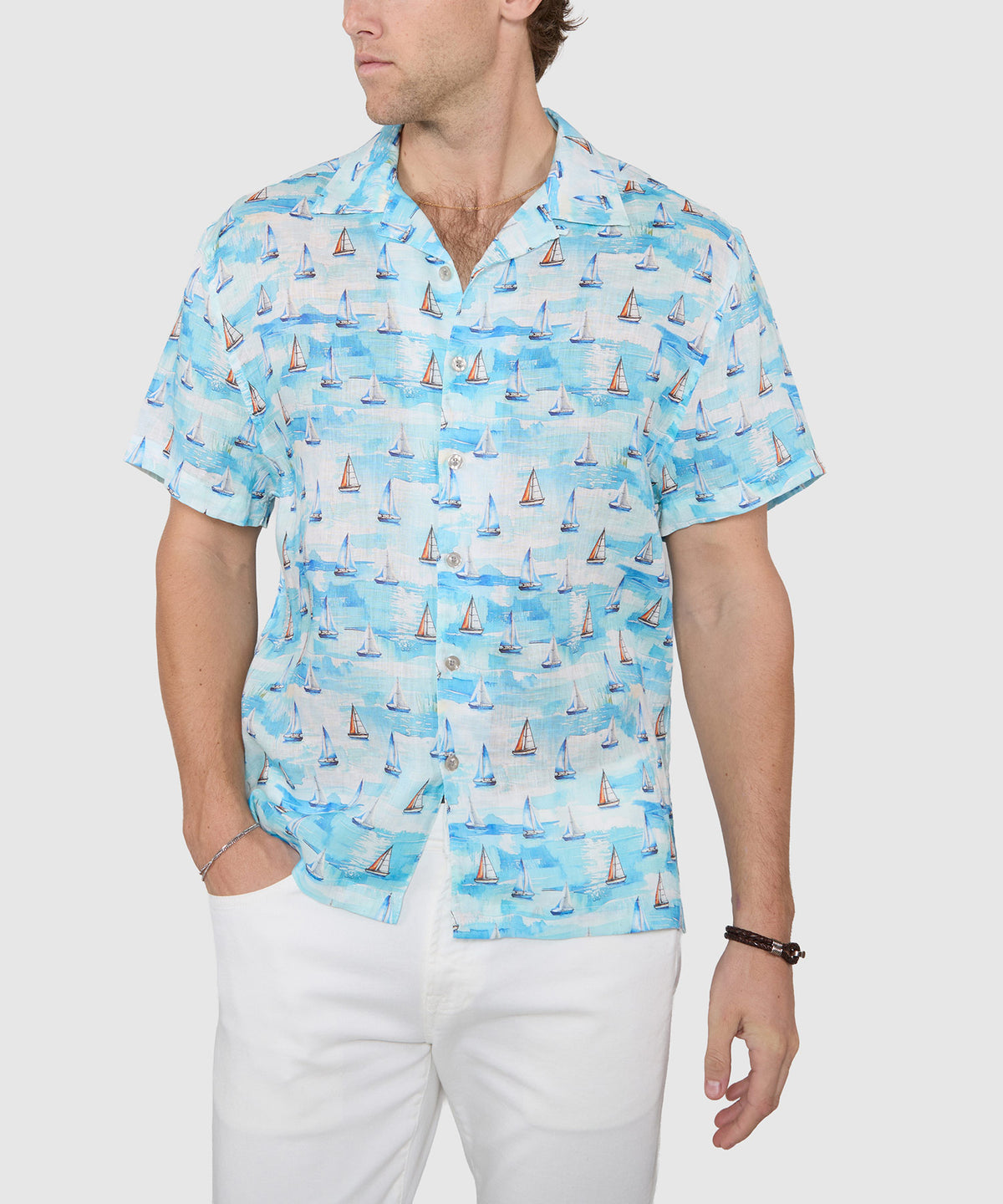 Westport Black Boat Print Camp Shirt, Men's Big & Tall