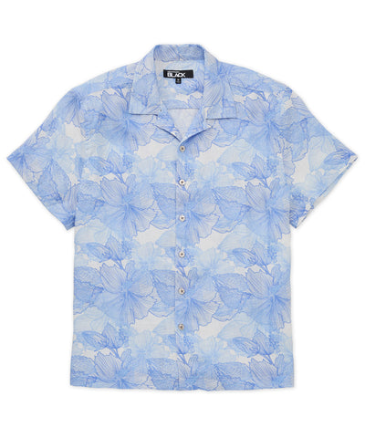 Westport Black Floral Print Linen Camp Shirt, Men's Big & Tall