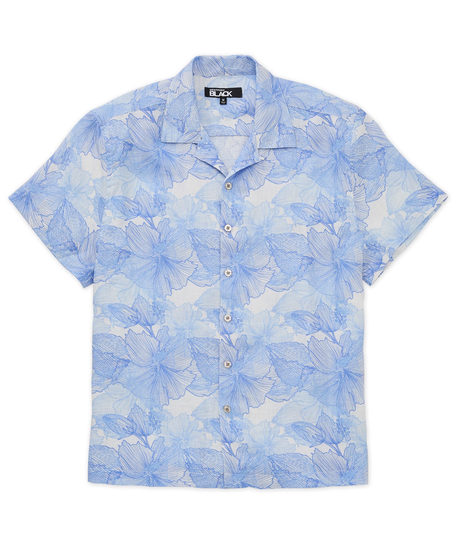 Westport Black Floral Print Linen Camp Shirt