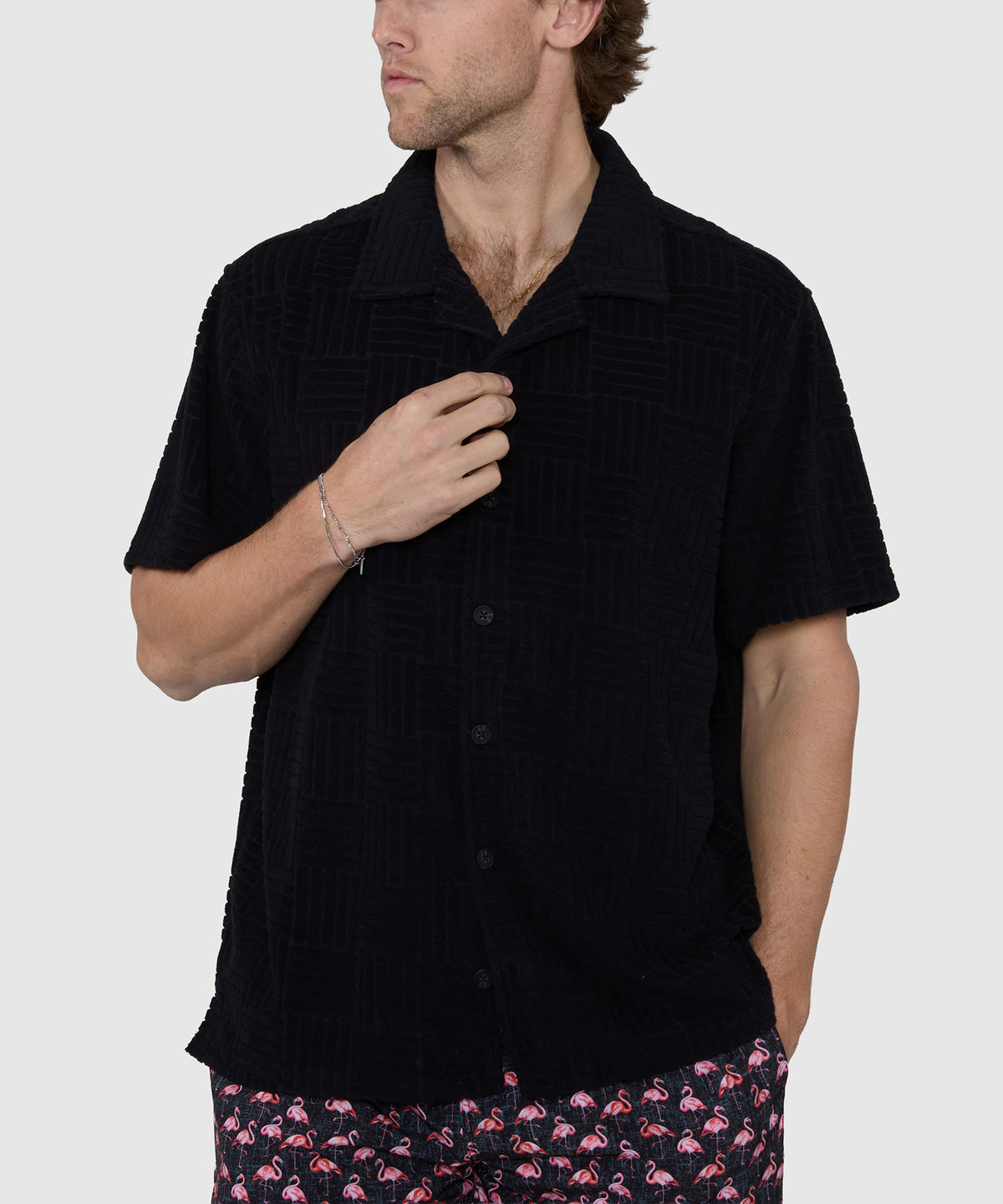 Westport Black Vienna Terry Cabana Shirt, Men's Big & Tall