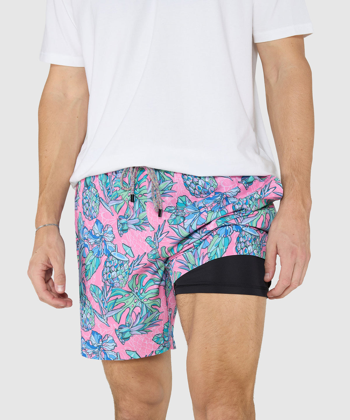 Westport Black Hampton Pineapple Print Swim Shorts, Men's Big & Tall